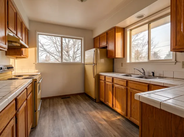 Roosevelt mid-century kitchen with new LVP flooring
