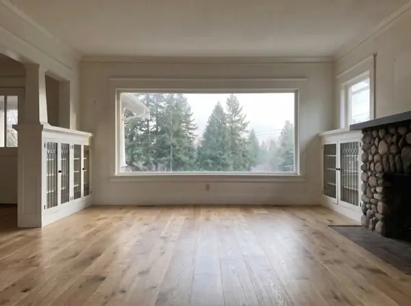 Bellingham Craftsman living room with newly installed hardwood
